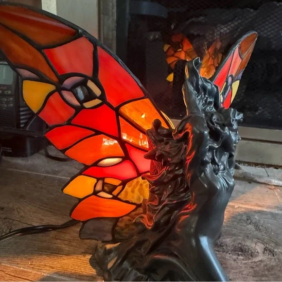 Tiffany Style Stained Glass Fairy Table Butterfly Lamp8”